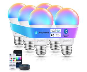 Aigostar Mesh- Bombilla inteligente Bluetooth Mesh, A60. 2700K-6500K y RGB regulable, E27, 9W. Bombilla LED inteligente compatible con Alexa y Google Home. Incluye mando a distancia. 6Uds A60/E27/12W/