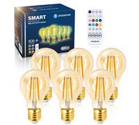 Aigostar Mesh - Bombilla Inteligente Bluetooth Mesh A60, LED 6W E27 806LM, Regulable Cálida a Fría 2700K-6500K, Bombilla Vintage Filamento Compatible con Alexa/Google Home, 6 Uds (Con Control Remoto)