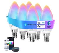 Aigostar Mesh- Bombilla inteligente Bluetooth Mesh, C37. 2700K-6500K y RGB regulable, E14, 6.5W, 555LM. Bombilla LED inteligente compatible con Alexa y Google Home. Incluye mando a distancia. 6Uds
