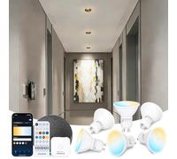 Aigostar Mesh- Bombilla inteligente Bluetooth Mesh, GU10. 2700K-6500K regulable, 6.5W, 555LM. Bombilla LED inteligente compatible con Alexa y Google Home. Incluye mando a distancia y Gateway. 6Uds