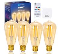 Aigostar Mesh - Bombilla LED Inteligente Bluetooth Mesh ST64, 6W Bombilla E27, Regulable Cálida a Fría 2700K-6500K, Bombillas Vintage Filamento Compatible con Alexa, 4 Uds