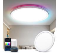 Aigostar Mesh - Lámpara Techo Inteligente Delgada Bluetooth Mesh, Ø290mm, 24W, Lampara Techo Alexa, 2280LM, 3000k-6500K y RGB regulable, Plafon LED Techo para Dormitorio, Salon, Cocina