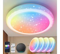 Aigostar Mesh- Plafon LED Techo Bluetooth Mesh, 36W, 3960LM, 3000K-6500K y RGB regulable, IP44, Φ50CM, Plafón LED Inteligente Compatible con Alexa, Lampara Techo Alexa para Salon/Dormitorio, 4Uds