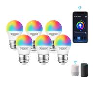 Aigostar Pack 6 uds Bombilla LED inteligente WiFi G45, 5W, E27 rosca gorda, RGB+CCT. Regulable multicolor+luz cálida o blanca 3000 a 6500K, 500lm. Compatible Alexa y Google Home[Clase energética A +]