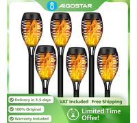 Aigostar Pack de 6 Luces Solares de Llama Decorativas | Efecto Fuego Realista, IP44 Impermeable | para Césped, Camino, Jardín Negro