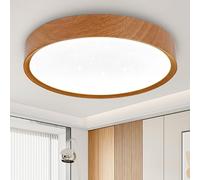 Aigostar Plafón LED Techo de Madera, Ø 33.7 cm, 20W, 2200LM, Efecto de Cielo Estrellado, 6500K Luz Fría, Redondo. Lámpara de techo interior para salón, cocina, dormitorio, pasillo, moderna