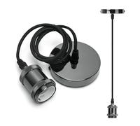 Aigostar Portalámpara de Metal Para Colgar Lámparas,Vintage Retro Lámpara Colgante Portalámpara de E27 con Cable,Péndulo de 100 cm,Ideal para iluminación de Techo,Negro