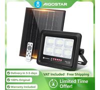 Aigostar Proyector Solar 100W con Mando | Indicador de Batería IP65 | Luz Fría 6500K para Jardín y Garaje