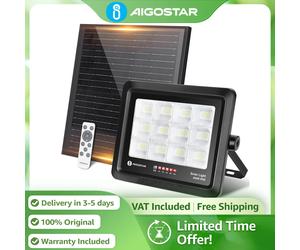 Aigostar Proyector Solar 200W con Mando | Indicador de Batería IP65 | Luz Fría 6500K para Jardín y Garaje