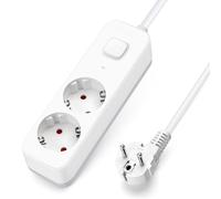 Aigostar Regleta 2 Enchufes con Interruptor, 1,5 m Cable, 16A/3680W, Protección Infantil, Blanco - Alargador Eléctrico para Casa, Oficina, Dormitorio