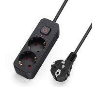 Aigostar Regleta 2 Enchufes con Interruptor, 5m Cable, 16A/3680W, Protección Infantil, Negro - Alargador Eléctrico para Casa, Oficina, Dormitorio