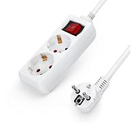 Aigostar Regleta alargador de 2 enchufes con cable de 1,5 metros e interruptor. Color Blanco