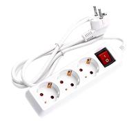 Aigostar Regleta alargador de 3 enchufes con cable de 1,5 metros e interruptor. Color Blanco