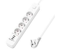 Aigostar Regleta alargador de 4 enchufes con cable de 1,5 metros e interruptor de 3 USB