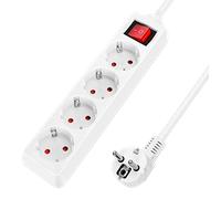 Aigostar Regleta alargador de 4 enchufes con cable de 3 metros e interruptor. Color Blanco