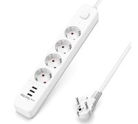 Aigostar Regleta alargador de 4 enchufes con cable de 5 metros e interruptor de 3 USB