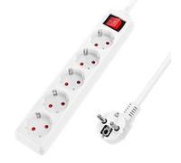 Aigostar Regleta alargador de 5 enchufes con cable de 1,5 metros e interruptor. Color Blanco