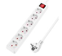 Aigostar Regleta alargador de 6 enchufes con cable de 1,5 metros e interruptor. Color Blanco