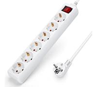 Aigostar Regleta alargador de 6 enchufes con cable de 5 metros e interruptor. Color Blanco