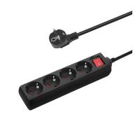 Aigostar Regleta de Enchufes con 4 Tomas,Regleta Alargador con Cable de 3 Metros e Interruptor,Negro