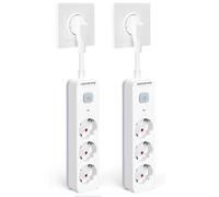 Aigostar Regleta Enchufe, Alargador Enchufe de 3 Tomas, Enchufe Multiple Regleta con Interruptor, Blanco, 2 Piezas