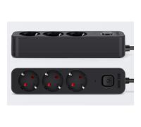 Aigostar Regleta Enchufes, Alargador Enchufe de 3 Enchufes con Interruptor Black 3m