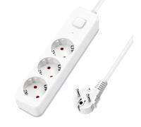 Aigostar Regleta Enchufes, Alargador Enchufe de 3 Enchufes con Interruptor, Cable de 5 Metros, Blanco