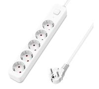 Aigostar Regleta Enchufes, Alargador Enchufe de 5 Enchufes con Interruptor, Cable de 5 Metros, Blanco
