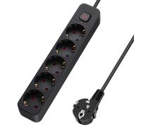 Aigostar Regleta Enchufes, Alargador Enchufe de 5 Enchufes con Interruptor, Cable de 5 Metros, Negro
