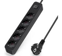 Aigostar Regleta Enchufes, Alargador Enchufe de 5 Enchufes con Interruptor, Negro GE0501 Black 3m