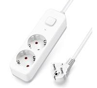 Aigostar Regleta Enchufes de 2 Enchufes, Alargador Enchufe 3 Metros con Interruptor, Blanco