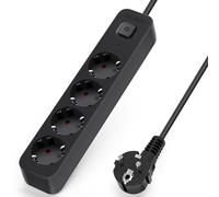 Aigostar Regleta Enchufes de 4 Enchufes, Alargador Enchufe 3 metros con Interruptor, Negro