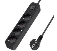 Aigostar Regleta Enchufes de 4 Enchufes, Alargador Enchufe 5 metros con Interruptor, Negro