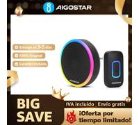 Aigostar RGB - Timbre Inalámbrico IP55, Sin Pilas, 60 Melodías, 5 Niveles de Volumen (0-120dB), Ideal para Ancianos, Casa y Ofic BLANCO