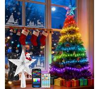 Aigostar RGBIC Guirnalda de Luces Exterior e Interior con Estrela de Árvore de Natal- 8M 50 LED Guirnaldas Luces con Enchufe, 39 Modos, Música, DIY, App, IP44 para Decoração de Halloween e Natal
