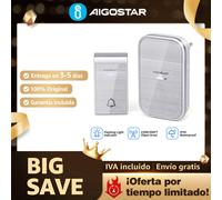 Aigostar Ring DC - Timbre inalámbrico IP44, con LED y pilas, 36 melodías, 1 receptor y 1 transmisor Black and White