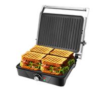 Aigostar SAM -Parrilla Eléctrica, Grill, Panini, Sandwichera, 2000W. Regulador de temperatura, apertura 180º
