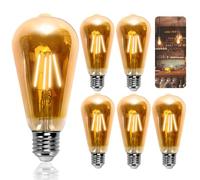Aigostar ST64 Bombilla Edison Estilo Vintage. Bombilla Led E27 (Casquillo Gordo, 4W (Equivalente A 38W), Bombilla De Filamento Led Blanco Cálido (2200K). Ángulo De Haz 280º. No Regulable. Pack 5 Uds