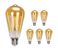 Aigostar ST64 Bombilla Edison Estilo Vintage. Bombilla Led E27 (Casquillo Gordo, 6W (Equivalente a 48W), Bombilla De Filamento Led Blanco Cálido (2200K). Ángulo De Haz 360º. No Regulable. Pack 6 Uds