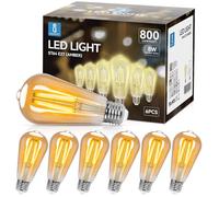 Aigostar ST64 Bombilla Edison Estilo Vintage. Bombilla Led E27 (Casquillo Gordo, 8W (Equivalente A 60W), Bombilla De Filamento Led Blanco Cálido (2200K). Ángulo De Haz 360º. No Regulable. Pack 6 Uds