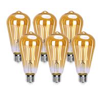 Aigostar ST64 Bombilla Edison Estilo Vintage. Bombilla Led E27 (Casquillo Gordo, 8W (Equivalente A 60W), Bombilla De Filamento Led Blanco Cálido (2200K). Ángulo De Haz 360º. No Regulable. Pack 6 Uds