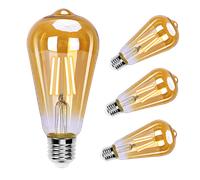 Aigostar ST64 Bombilla Edison Estilo Vintage. Bombilla Led E27 (Casquillo Gordo, 8W (Equivalente A 60W), Bombilla De Filamento Led Blanco Cálido (2200K). Ángulo De Haz 280º. No Regulable. Pack 4 Uds