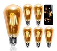 Aigostar ST64 Bombilla Edison Estilo Vintage. Led E27 6W (Equivalente a 48W), Filamento de Led Blanco Cálido (2200K). No Regulable. Pack 5 Uds