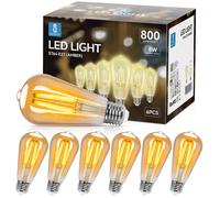 Aigostar ST64 Bombilla LED Filamento E27 4W/6W/8W/10W, Edison Vintage 2200K/2700K/6500K. No regulable. Paquete 6 Unidades