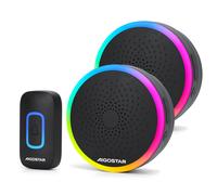 Aigostar Timbre Inalámbrico RGB, timbre inalámbrico exterior impermeable, IP55, 5 Niveles de Volumen (0-120dB) y 60 Melodías, Timbre para Ancianos, Casa, Oficina, 2 Receptor y 1 Transmisor Black