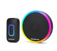 Aigostar Timbre Inalámbrico RGB, timbre inalámbrico exterior impermeable sin pilas, IP55, 5 Niveles de Volumen (0-120dB) y 60 Melodías, Timbre para Ancianos, Casa, Oficina Black
