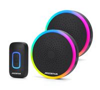 Aigostar Timbre Inalámbrico RGB, Timbre Inalámbrico Exterior Impermeable Sin Pilas, IP55, 5 Niveles De Volumen (0-120dB) Y 60 Melodías,2 Receptor Y 1 Transmisor Black