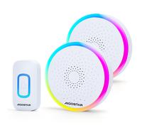 Aigostar Timbre Inalámbrico RGB, Timbre Inalámbrico Exterior Impermeable Sin Pilas, IP55, 5 Niveles De Volumen (0-120dB) Y 60 Melodías,2 Receptor Y 1 Transmisor White