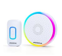 Aigostar Timbre Inalámbrico RGB, timbre inalámbrico exterior impermeable sin pilas, IP55, 5 Niveles de Volumen (0-120dB) y 60 Melodías, Timbre para Ancianos, Casa, Oficina White