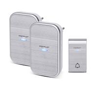 Aigostar Timbre inalámbrico, Timbre de Puerta con Indicadores LED, Resistente al Agua, 36 Melodías, 3 Niveles de Volumen, Timbre para Ancianos, Casa, Oficina (2 Receptor y 1 Transmisor) Silver